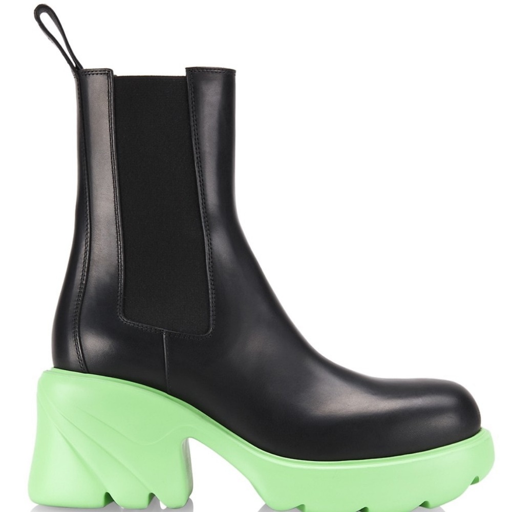 Bottega Veneta Flash Leather Chelsea Boots Black Pistachio Green Women’s 9